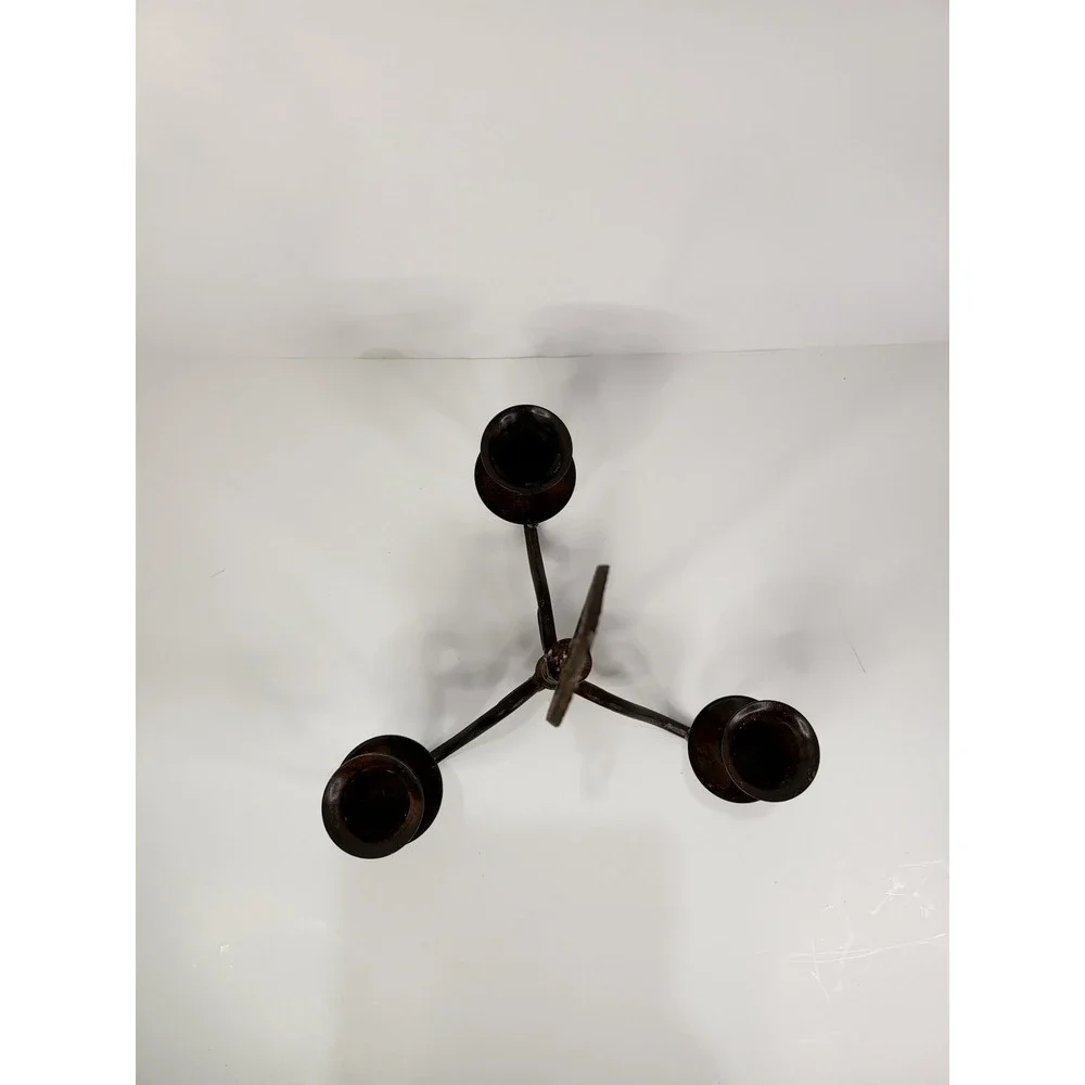Vintage 3 Arm Metal Candelabra Taper Candle Holder Dark Bronze Finish 11.5in
